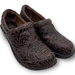 Born Concept BOC Clogs Brown Tooled Leather BC6630  Comfort Shoes Women's 7 M
